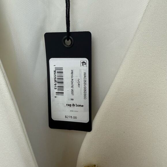 RAG & BONE Priya Ponte Tailored Vest Sleeveless V-Neck Ivory - Picture 7 of 7